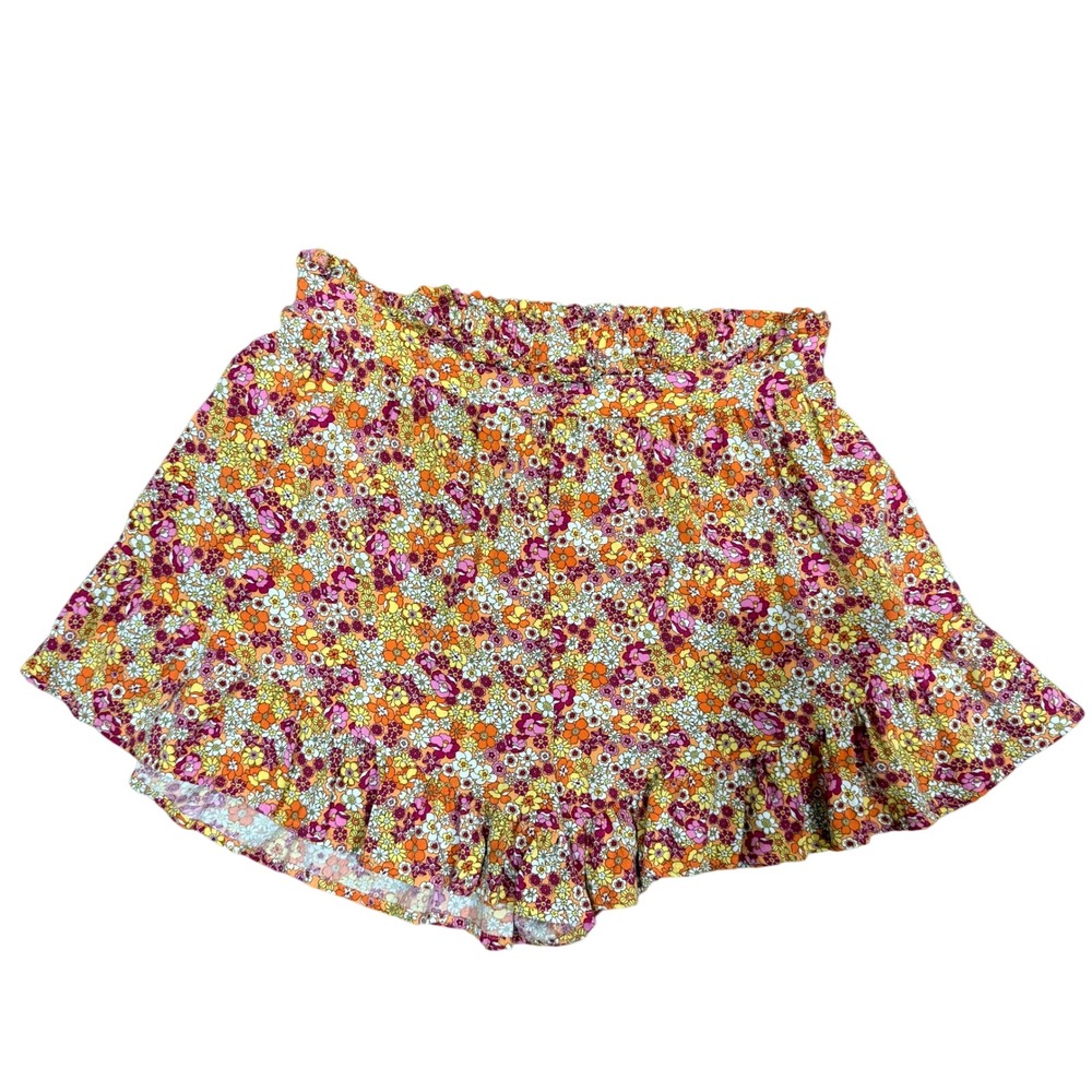Wild Fable Womens Orange Floral Ruffle Hem Paperbag Waist Shorts Small Retro 70s